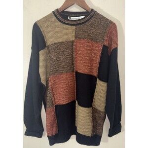 Vintage Bachrach 3D Knit Sweater Mens Large Brown Wool Blend Grandpa USA